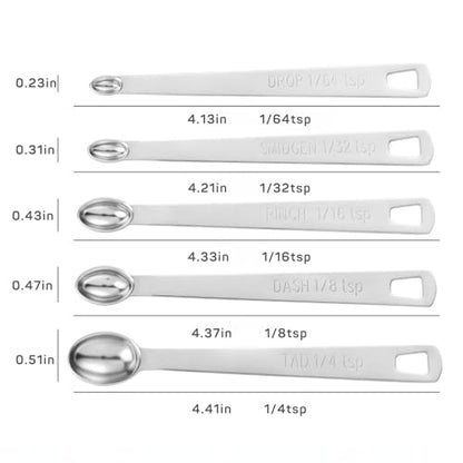 5Pcs Teaspoon Measuring Spoons, 1/4 tsp, 1/8 tsp, 1/16 tsp, 1/32 tsp, 1/64 tsp Metal Measuring Spoons Set, Stainless Steel Cooking Baking Tiny Measuring Spoon for Powders, Spices, Salt - size: 5 Pcs Mini