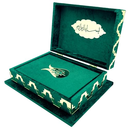 Modefa Holy Quran Keepsake Koran Book Holder Case Muslim Lalegul Gift Set (Green) - color: Green