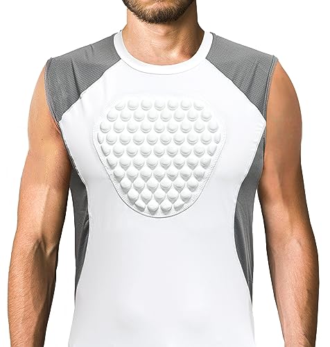 Youper Adult Padded Chest Protector Shirt, Heart-Guard/Sternum Protection for Baseball, Football, Lacrosse & Goalies - size: Medium, style: White/Grey