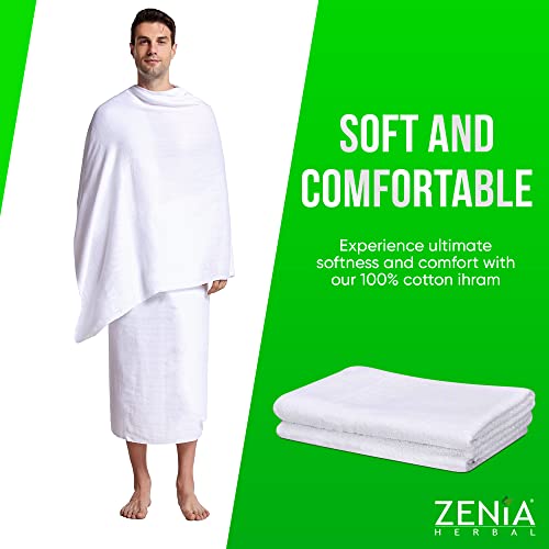 Zenia Natural Hygienic 100% Cotton Ihram (Ahram/Ehram) Towel for Hajj and Umrah - Lightweight and Durable 45 in x 90 in (Ihram with Adjustable Belt & Free Miswak) - style: Ihram with Adjustable Belt & Free Miswak