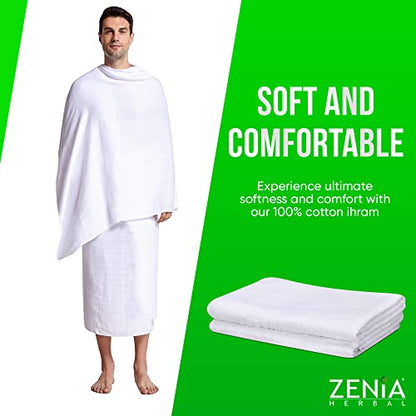 Zenia Natural Hygienic 100% Cotton Ihram (Ahram/Ehram) Towel for Hajj and Umrah - Lightweight and Durable 45 in x 90 in (Ihram) - style: Ihram Only