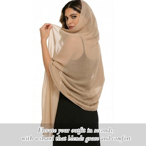 Sumolux Chiffon Shawls and Wraps for Evening Dresses Women Wedding - color: Champagne Gold, size: M (75"×18")