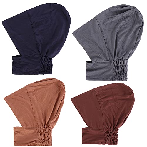 4pcs Muslim Inner Cap Stretch Turban Bonnet Underscarf Full Cover Hijab Neck Cover Head Wear - color: Navy Gray Coffee Camel