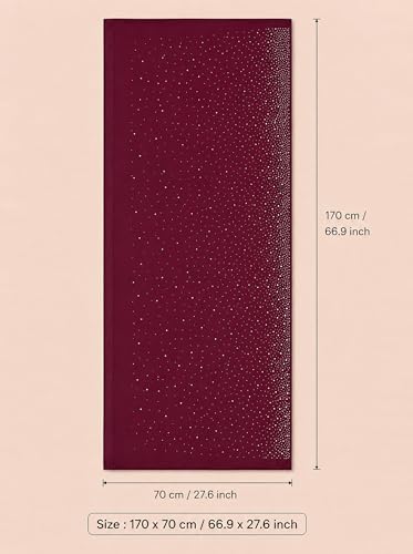 Chiffon Hijab Scarf for Women, Rhinestone Pearl Muslim Head Scarf, Lightweight Shawl Wrap - color: Purplish-red