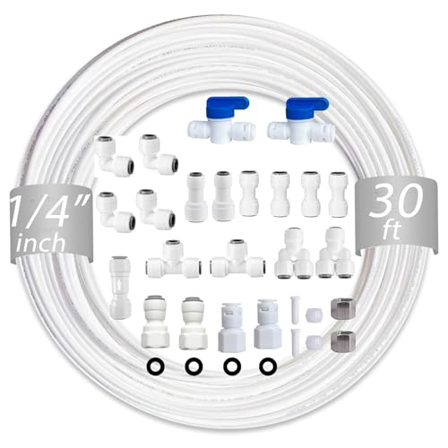 NSF 1/4" inch Water Line Tubing and Push to Connect Fittings for Reverse Osmosis Water Filter RO fittings (Feed water adapter Kits), 11 pcs connetors+30 feet 1/4" O.D. (6.4mm) water tubing. - style: 1/4"(23pcs+30feet)