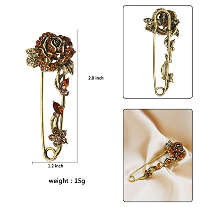 Crystal Pearl Flower Brooches Pins Fashion Beautiful Created Rhinestone Floral Brooch Good Idea for Party Dance Wedding Banquet for Elegant Women Girl - color: Retro Rose Flower