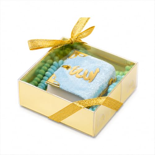 BABY SHOWER CHOCOLATE Set of 10 Islam Quran Tasbeeh Islamic Set | Holy Quran Prayer Beads Gift Box Favor (Blue) - color: Blue