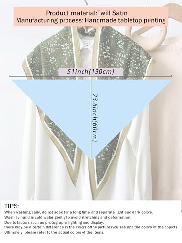 Triangle Shawls Scarf Head Hair Neck For Women Scarves Fashion Silk Feeling Lady Lightweight 51 * 23.6inch - color: K18-green Underwater Plants（51*23.6inch）