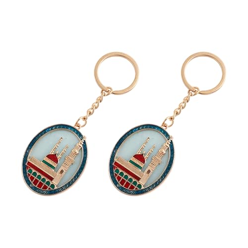 Pack Of 2 Zincs Alloy Islamics Art Inspired Keychains Middle Eastern Moons Festival Cultural For Ramadans Eid - color: Blue