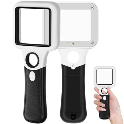 Compact Magnifying Glass with Lights,45X 10X Small Handheld Lighted Magnifier, 3 LED Light Magnifying Glass for Reading Small Prints & Low Vision Seniors Rectangle 1PACK - color: 1 Pack Black Handle&white Frame