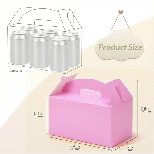 Papertide Pink Gable Box with Handles, 30 Pack 9.45×5×5 inch Sturdy Colorful Cardstock treat Boxes for Christmas Birthday Party Favors, Premium Presentation Boxes with Lids - color: Pink