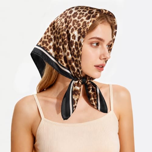 27" Head Scarf Like Satin Silk for Women,Hair Scarves Bandana,Headband Silk Feeling for Hair Wrap - color: Leopardprint-3