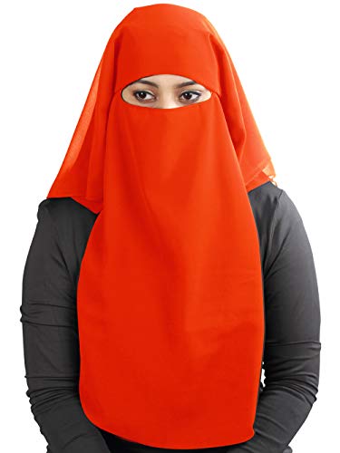 MyBatua 3 Layers Saudi Niqab In Breathable Georgette, Wholesale Price, 1pc Face Veil NQ-003 - color: Orange