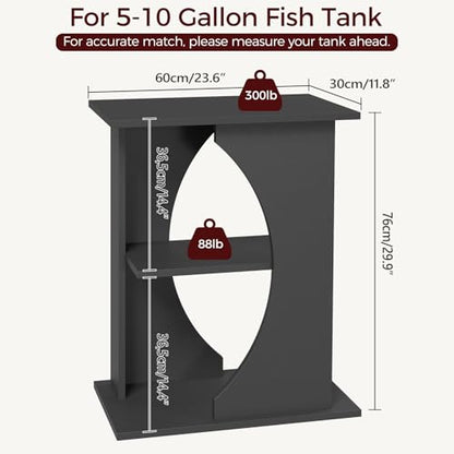 MAHANCRIS 10 Gallon Fish Tank Stand, Wooden Aquarium Stand with 3-Tier Storage Shelves, Heavy Duty Turtle Reptile Terrarium Tank Stand for Home Office, 23.6" L x 11.8" W x 29.9" H, Black FTBK7601 - color: Black