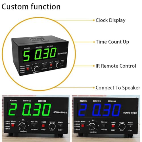 Professional Boxing & Gym Interval Timer with LED Display, Adjustable Sound, Stopwatch & Custom Rounds for Training blue