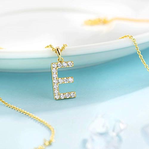 Tarsus Initial Cubic Zirconia Necklace Jewelry Gifts for Women Adjustable Chain 18" + 2" - style: Gold-E-Diamond style
