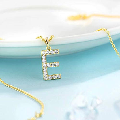Tarsus Initial Cubic Zirconia Necklace Jewelry Gifts for Women Adjustable Chain 18" + 2" - style: Gold-E-Diamond style