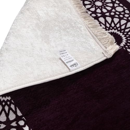 Modefa Turkish Islamic Prayer Mat - Chenille with Foam and Carrying Bag - Intricate Praying Rug Ramadan Eid Gift - Traditional Muslim Janamaz Seccade for Men Women - Mustaqim (Purple) - color: Purple