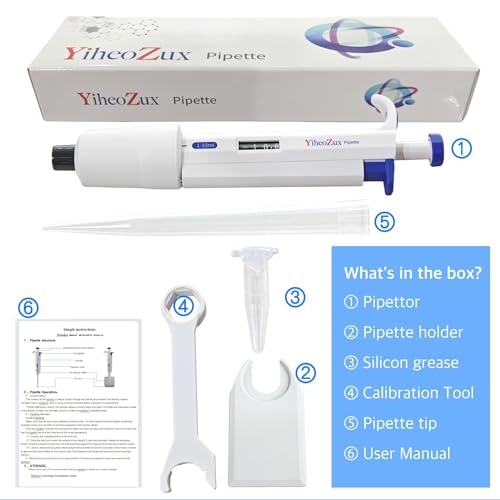 High-Precision Adjustable Single Channel Pipettor 1-10 ml for Laboratory | High Accuracy, Manual Variable Volume Micropipette Compatible with Molecular Biology and Cell Culture Research - size: 1-10 ml