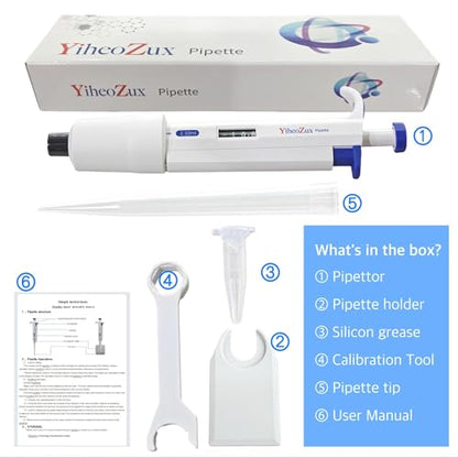 High-Precision Adjustable Single Channel Pipettor 1-10 ml for Laboratory | High Accuracy, Manual Variable Volume Micropipette Compatible with Molecular Biology and Cell Culture Research - size: 1-10 ml