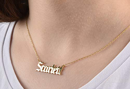 Custom Name Necklace Personalized, 18K Gold Plated Customized Nameplate Necklace Dainty Jewelry Gift for Women, Bridesmaid - color: Old English Name Necklace