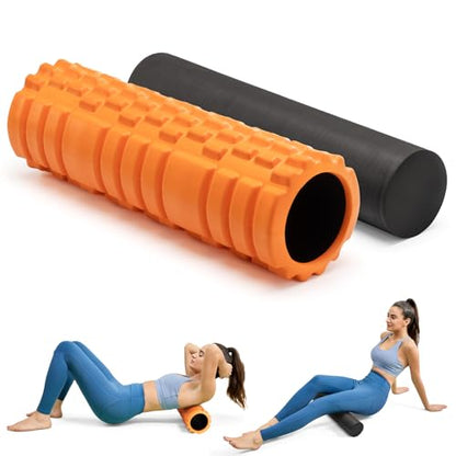 Krightlink 5-in-1 Foam Roller Set, Massage Roller Stick, Massage Ball, Resistance Band for Deep Muscle Massage, Trigger Point Release, Pilates, Yoga (Orange-18(2 in 1)) - color: Orange-18"(2 in 1)