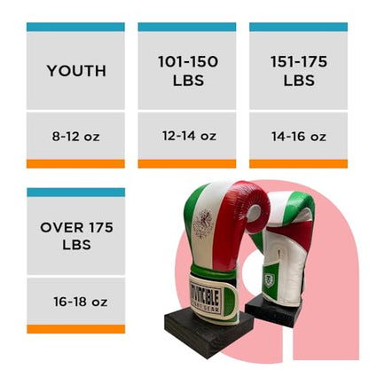 Invincible Fight Gear Standard Hook and Loop Leather Training Boxing Gloves with Mexican Flag Colors -Ideal for Boxing, Kickboxing, Muay Thai, MMA for Men Women and Kids
