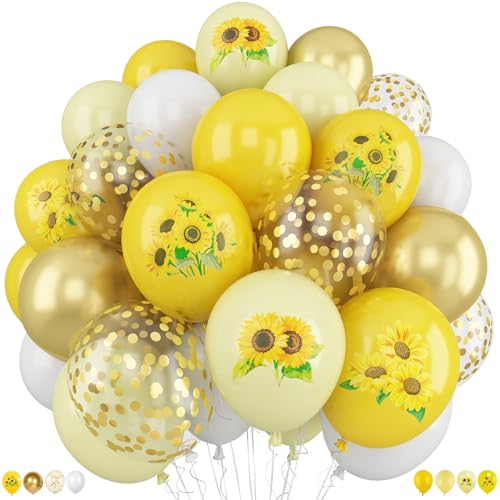 Sunflower Yellow Gold Balloons - 12 Inch Sunflower Bee Theme with Metallic Gold Confetti Balloon for Kids Birthday Baby Shower Party Decorations - color: Yellow Sunflower