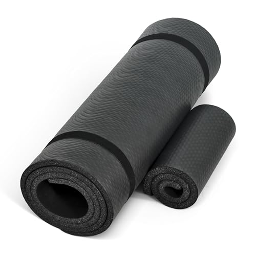 CAP Barbell 1/2-Inch High Density Exercise Yoga Mat with Strap | Multiple Options - color: Black, style: Yoga Mat w/Knee Pad