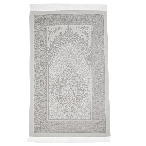 Modefa Islamic Prayer Mat Muslim Gifts - Thin Travel Muslim Prayer Rug in Taffeta Gift Bag with Tasbih Beads Prayer Matt Islam - Chenille Turkish Praying Carpet - Ramadan Gifts (Gray) - color: Grey