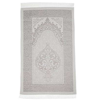 Modefa Islamic Prayer Mat Muslim Gifts - Thin Travel Muslim Prayer Rug in Taffeta Gift Bag with Tasbih Beads Prayer Matt Islam - Chenille Turkish Praying Carpet - Ramadan Gifts (Gray) - color: Grey