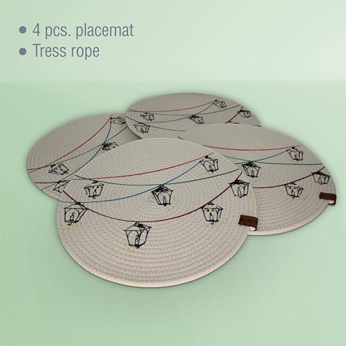 CharmLab Candle – Glow & Gather Collection Lantern-Inspired Table Decor Set (5-Piece), Table Runner & 4 Round Placemats, Elegant Dining & Hosting Essentials, Gift-Ready Home Decor
