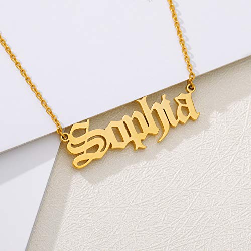 Custom Name Necklace Personalized, 18K Gold Plated Customized Nameplate Necklace Dainty Jewelry Gift for Women, Bridesmaid - color: Old English Name Necklace