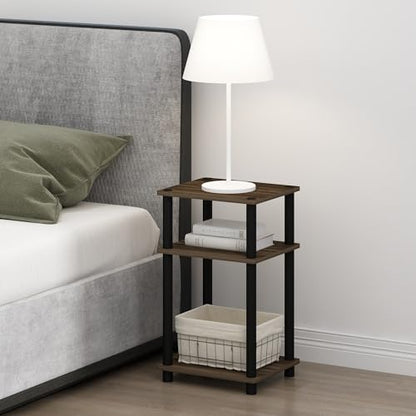Furinno Just 3-Tier Turn-N-Tube Open Storage Nightstand, 1-Pack, Plastic Poles, Columbia Walnut/Black - color: Columbia Walnut/Black, size: 1-Pack