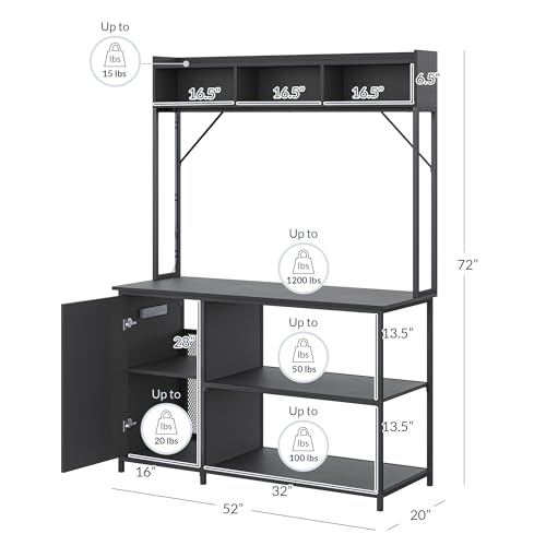 BELLEZE 55-90 Gallon Aquarium Stand with LED Lights, Fluted Cabinet for Fish Tank Accessories Storage, Heavy Duty Metal & Power Outlets, 1200 LBS Capacity, Turtle Tank Reptile Terrarium, Black Ebony