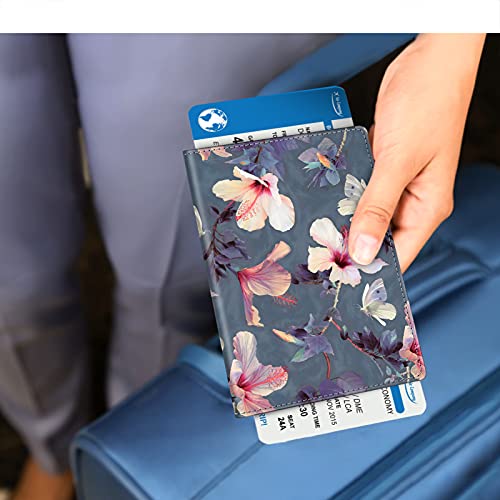 FINTIE Passport Holder, Slim Travel Wallet RFID Blocking Card Case Cover - color: blooming hibiscus