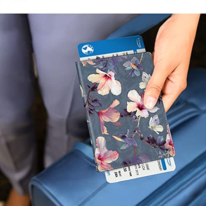 FINTIE Passport Holder, Slim Travel Wallet RFID Blocking Card Case Cover - color: blooming hibiscus
