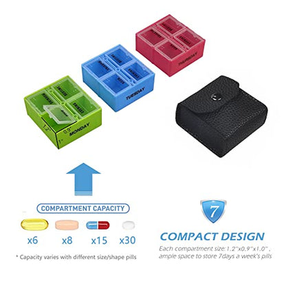 VOFOON Travel Pill Organizer 4 Times a Day, Weekly Pill Box 4X a Day Medicine Organizer Pill Case for Vitamins Medicine Fish Oils Supplements - size: 7 Days x 4 Compartments