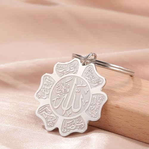 Islamic Ayatul Kursi Keychain Muslim Allah Pendant Arabic Calligraphy Allah Amulet Religious Jewelry Eid Ramadan Gift - color: Ayatul Kursi Allah Keychain Silver