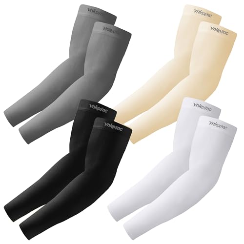 Arm Sleeves Cooling UV Sun Protection Tattoo Cover Up 4 Pk for Men Women - color: Black+white+gray+beige