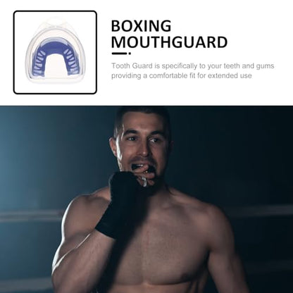 Boxing Teeth Protector with Case, Blue, Shock-Absorbent Sports Mouth Guard for Boxing, Football, Taekwondo, Rugby, Portable Teeth Protective Tool for Youth and Adults