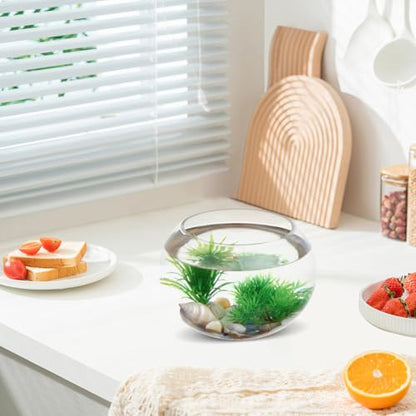 Yardwe 2 Gallon Round Glass Fish Bowl Transparent Desktop Aquarium for Goldfish and Hydroponic Plants 7.8 Inch Small Fish Tank for Home Office Decoration