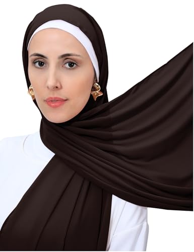 Heavy Not Easily See Through Long Chiffon Hijab Scarf for Women, Amazing Smooth Muslim Head Scarves - color: Coffee