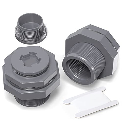 2PCS Black PVC 1'' Bulkhead Tank Connector Adapter Fitting with Plugs & Gasket for Water Tank, Rain barrels, Aquariums, Bathtubs and Sink