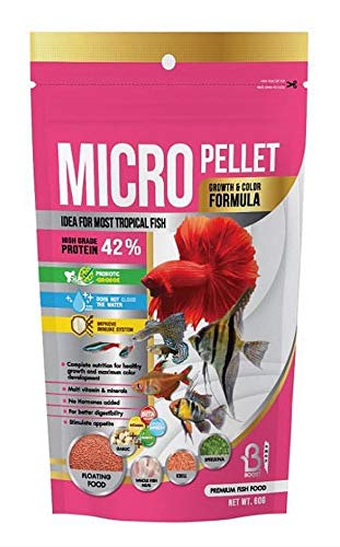 A.D.P. Fish Booster Pink Tropical Fish Food Micro Floating Pellet, Grow Faster & Color Enhancing High Protein 42% for Goldfish & All Aquarium Small Fish 60 g Newborn Fry Fish Feed Breeding Fish Care