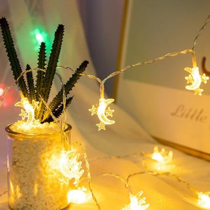 Moon Star String Lights, WFGGEH 20ft 40 LED USB Powered Star and Moon Fairy Lights Warm White for Birthday Party Christmas Holiday Home Decoration