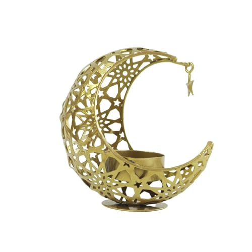 KYMY Ramadan Mubarak Candle Holder, Eid Mubarak Crescent Moon Star Shape Metal Candlestick Holder, Arabic Islamic Table Centerpiece for Muslim Festival Wedding Party Patio Shelf Decorations