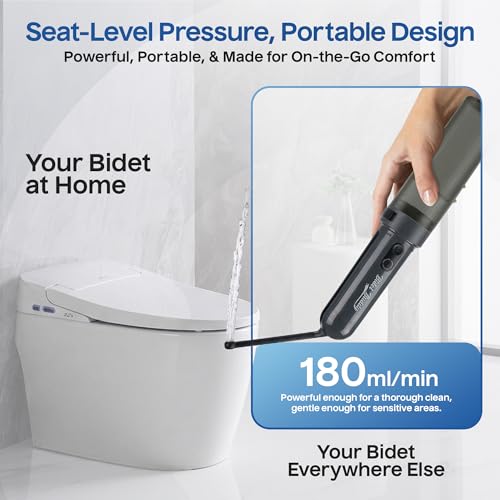 BIDET BUDDY® GoFlow Portable Bidet for Travel - 180ml Bottle with Two Power Modes, Nozzle Wand, IPX6 Waterproof, USB C Charging, 800mAh Rechargeable Battery, Medium Pressure - style: 180ML
