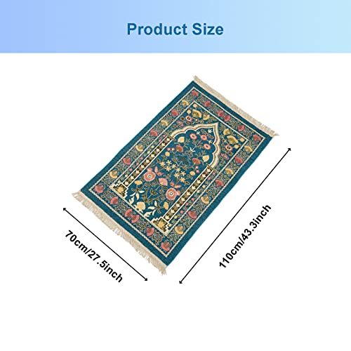 Ragyzity Muslim Prayer Rug, Travel Prayer Mat, Portable Foldable Islamic Rug, Thin Woven Polyester Praying Mat for Men Women, 110x70cm (Blue)