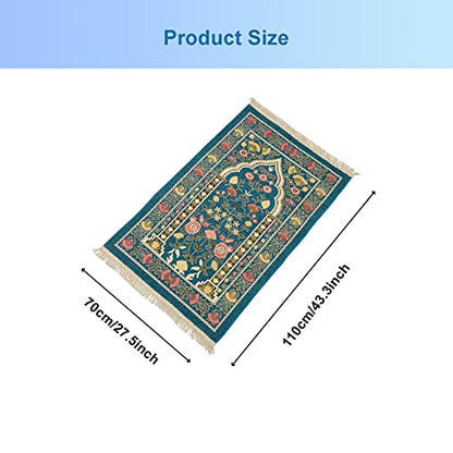 Ragyzity Muslim Prayer Rug, Travel Prayer Mat, Portable Foldable Islamic Rug, Thin Woven Polyester Praying Mat for Men Women, 110x70cm (Blue)
